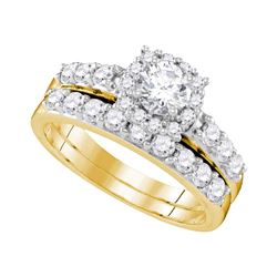 1.5 CTW Diamond Halo Bridal Engagement Ring 14k Yellow Gold - REF-224F9N