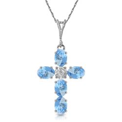 Genuine 1.75 ctw Blue Topaz & Diamond Necklace Jewelry 14KT White Gold - REF-39F8Z