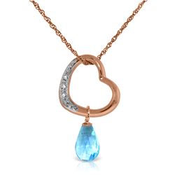 Genuine 2.28 ctw Blue Topaz & Diamond Necklace Jewelry 14KT Rose Gold - REF-40M7T