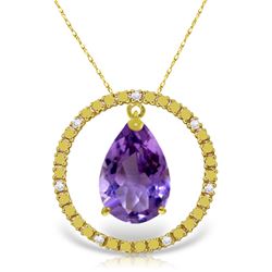 Genuine 6.6 ctw Amethyst & Diamond Necklace Jewelry 14KT Yellow Gold - REF-52H9X