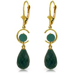 Genuine 18.6 ctw Green Sapphire Corundum & Emerald Earrings Jewelry 14KT Yellow Gold - REF-49H2X