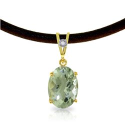 Genuine 7.56 ctw Green Amethyst & Diamond Necklace Jewelry 14KT Yellow Gold - REF-35X5M