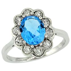 Natural 2.34 ctw Swiss-blue-topaz & Diamond Engagement Ring 10K White Gold - REF-69G8M