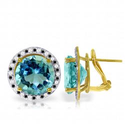 Genuine 16 ctw Blue Topaz, White & Black Diamond Earrings Jewelry 14KT Yellow Gold - REF-127H3X