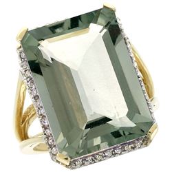 Natural 15.06 ctw green-amethyst & Diamond Engagement Ring 14K Yellow Gold - REF-81Y9X