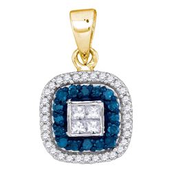 0.35 CTW Blue Color Diamond Square Pendant 10KT Yellow Gold - REF-20K9W