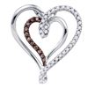 Image 1 : 0.24 CTW Cognac-brown Color Diamond Double Nested Heart Pendant 10KT White Gold - REF-22Y4X