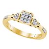 Image 1 : 0.15 CTW Diamond Square Cluster Bridal Engagement Ring 10KT Yellow Gold - REF-19W4K