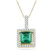 Image 1 : 1.37 CTW Cushion Created Emerald Solitaire & Diamond Pendant 10KT Yellow Gold - REF-13H4M