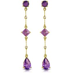 Genuine 6.06 ctw Amethyst & Diamond Earrings Jewelry 14KT Yellow Gold - REF-33R8P