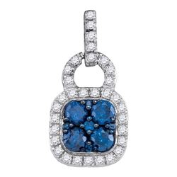 0.80 CTW Blue Color Diamond Square Cluster Pendant 10KT White Gold - REF-41H9M