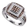 Image 1 : 1.05 CTW Brown Color Diamond Square Cluster Ring 10KT White Gold - REF-67M4H