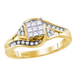 0.34 CTW Princess Diamond Cluster Bridal Engagement Ring 14KT Yellow Gold - REF-52F4N