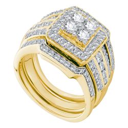 1.51 CTW Diamond Halo 3-Piece Bridal Engagement Ring 14KT Yellow Gold - REF-194Y9X