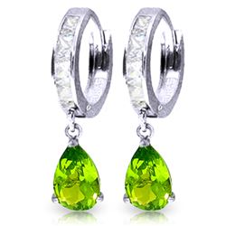 Genuine 3.9 ctw White Topaz & Peridot Earrings Jewelry 14KT White Gold - REF-50M6T