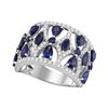 Image 1 : 3.95 CTW Pear Prong-set Blue Sapphire Openwork Ring 18KT White Gold - REF-240M2H