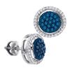 Image 1 : 0.43 CTW Blue Color Diamond Cluster Earrings 10KT White Gold - REF-34F4N