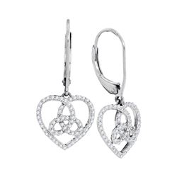 0.23 CTW Diamond Triquetra Heart Trinity Dangle Earrings 10KT White Gold - REF-22N4F