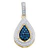 Image 1 : 0.20 CTW Blue Color Diamond Teardrop Dangle Pendant 10KT Yellow Gold - REF-16X4Y