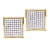 Image 1 : 0.90 CTW Pave-set Diamond Square Cluster Earrings 10KT Yellow Gold - REF-30F2N