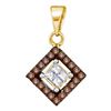 Image 1 : 0.30 CTW Cognac-brown Color Diamond Diagonal Square Pendant 10KT Yellow Gold - REF-16F4N