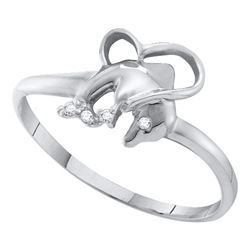 0.02 CTW Diamond Dolphin Heart Ring 10KT White Gold - REF-8K9W