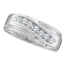 0.25 CTW Mens Channel-set Diamond Single Row Wedding Ring 10KT White Gold - REF-24W2K