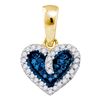 0.10 CTW Blue Color Diamond Heart Love Anniversary Pendant 10KT Yellow Gold - REF-10F5N