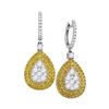 Image 1 : 2.14 CTW Yellow Diamond Teardrop Cluster Dangle Earrings 18KT White Gold - REF-330H2M