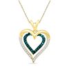 Image 1 : 0.25 CTW Blue Color Diamond Nested Double Heart Pendant 10KT Yellow Gold - REF-22M4H