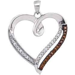 0.15 CTW Cognac-brown Color Diamond Heart Love Pendant 10KT White Gold - REF-18H2M