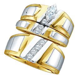 0.25 CTW His & Hers Marquise Diamond Solitaire Matching Bridal Ring 10KT Yellow Gold - REF-49N5F