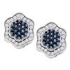 Image 1 : 0.75 CTW Blue Color Diamond Hexagon Cluster Earrings 10KT White Gold - REF-41M9H