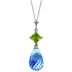 Genuine 5.5 ctw Blue Topaz & Peridot Necklace Jewelry 14KT White Gold - REF-22R2P