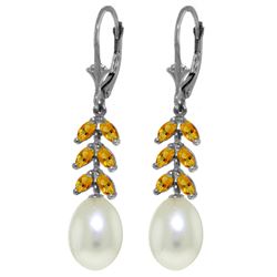 Genuine 9.2 ctw Pearl & Citrine Earrings Jewelry 14KT White Gold - REF-45Y8F