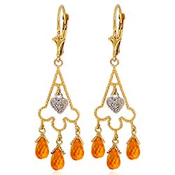 Genuine 4.23 ctw Citrine & Diamond Earrings Jewelry 14KT Yellow Gold - REF-52W3Y