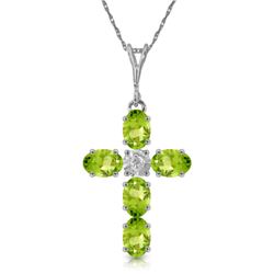 Genuine 1.88 ctw Peridot & Diamond Necklace Jewelry 14KT White Gold - REF-39N8R