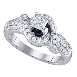 0.88 CTW Princess Diamond Solitaire Swirl Bridal Engagement Ring 14KT White Gold - REF-127Y4X