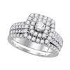 1.75 CTW Diamond Double Square Halo Bridal Ring 14KT White Gold - REF-165N2F