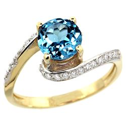 Natural 1.24 ctw swiss-blue-topaz & Diamond Engagement Ring 14K Yellow Gold - REF-52H6W