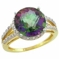 Natural 5.34 ctw Mystic-topaz & Diamond Engagement Ring 14K Yellow Gold - REF-45X5A