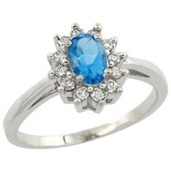 Natural 0.67 ctw Swiss-blue-topaz & Diamond Engagement Ring 14K White Gold - REF-48Z6Y