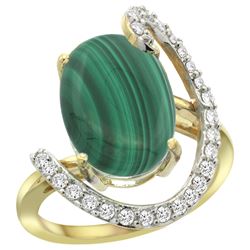 Natural 7.41 ctw Malachite & Diamond Engagement Ring 14K Yellow Gold - REF-85H6W