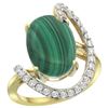 Image 1 : Natural 7.41 ctw Malachite & Diamond Engagement Ring 14K Yellow Gold - REF-85H6W