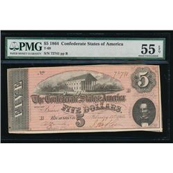 1864 $5 Confederate States of America Note PMG 55EPQ