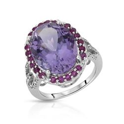 14KT White Gold 9.15ct Amethyst, Ruby and Diamond Ring