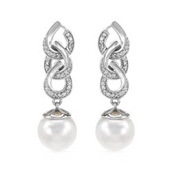 14KT White Gold 11.13ctw Pearl and Diamond Earrings