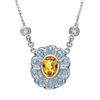 Image 1 : 14KT White Gold Citrine, Blue Topaz and Diamond Pendant with Chain