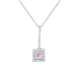 14KT White Gold 0.21ct Pink Sapphire and Diamond Pendant with Chain
