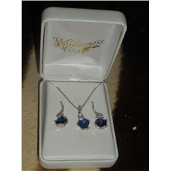 Simulated Blue Sapphire Pendant with Sterling Chain, and Simulated Blue Sapphire Earrings